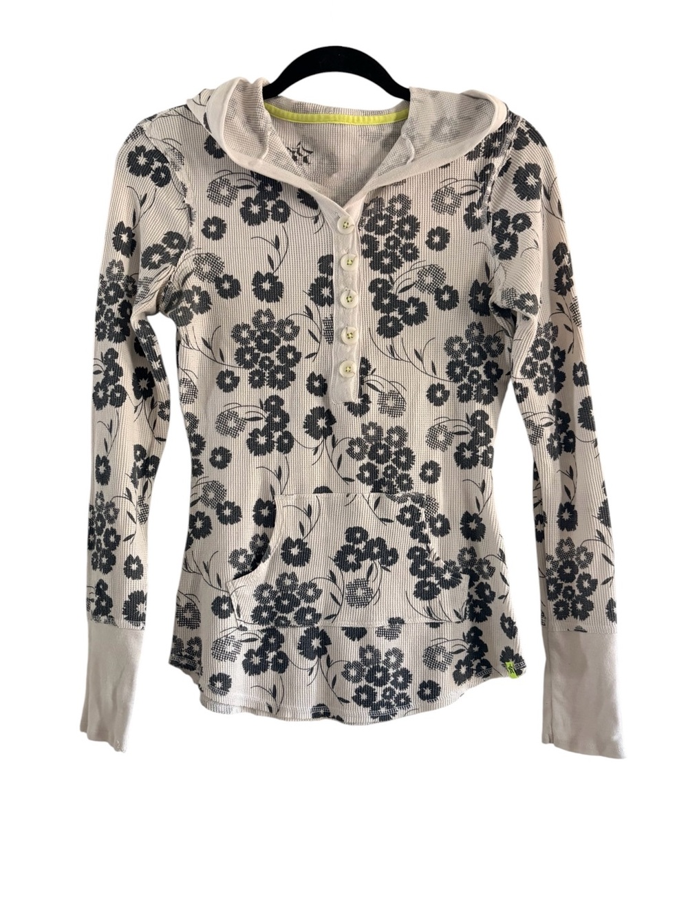 Nollie Women’s Floral Hooded Henley Long Sleeve Top
